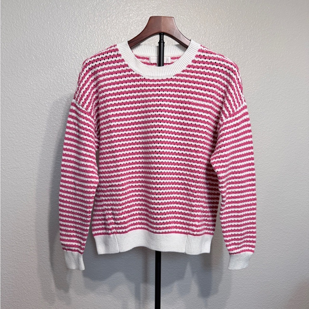 Spiritual Gangster Pink and White Striped Knit Open Stitch Sweater - Women's L